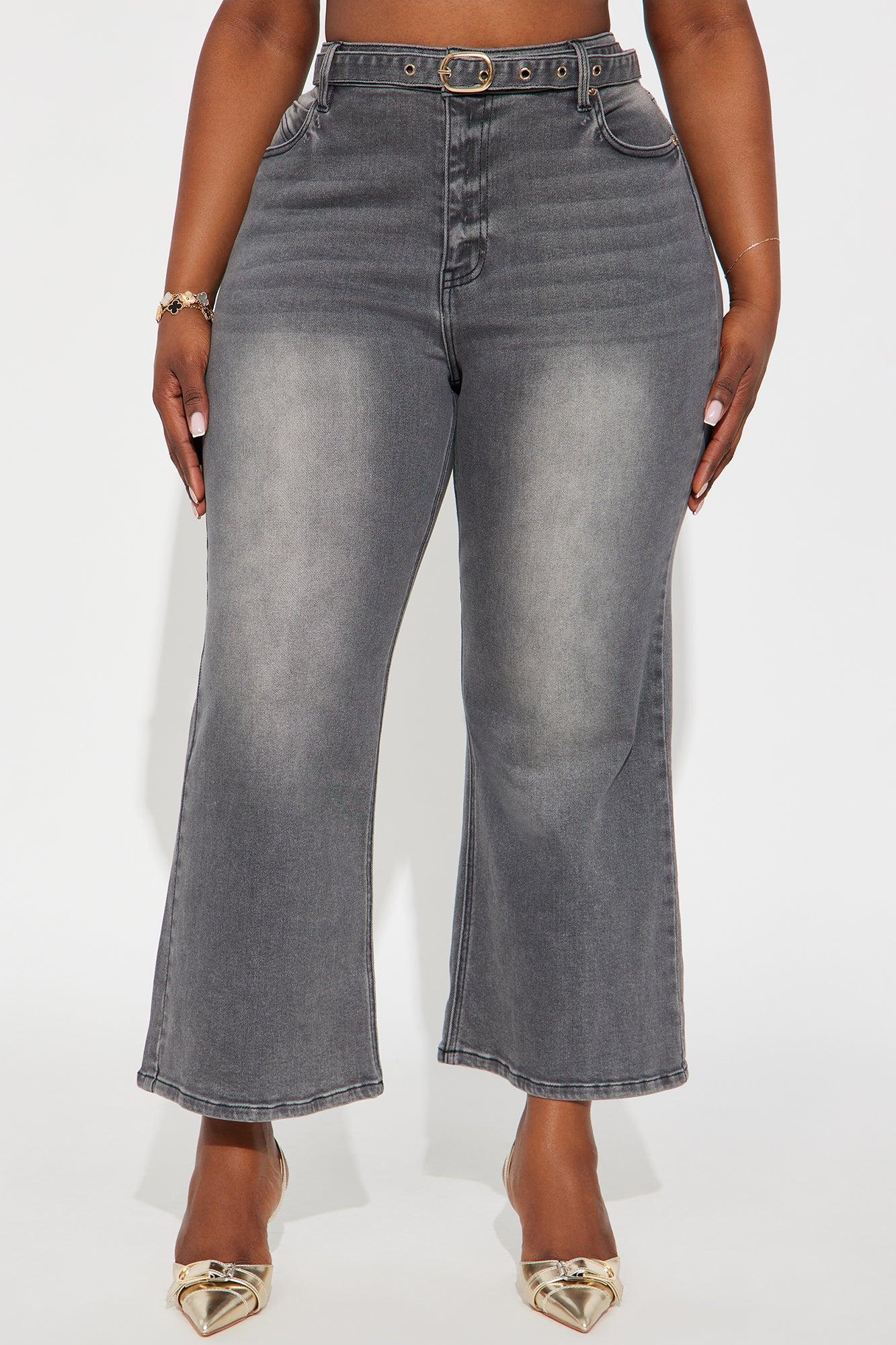 Dear London Belted Ankle Flare Jeans - Black Wash Female Product Image