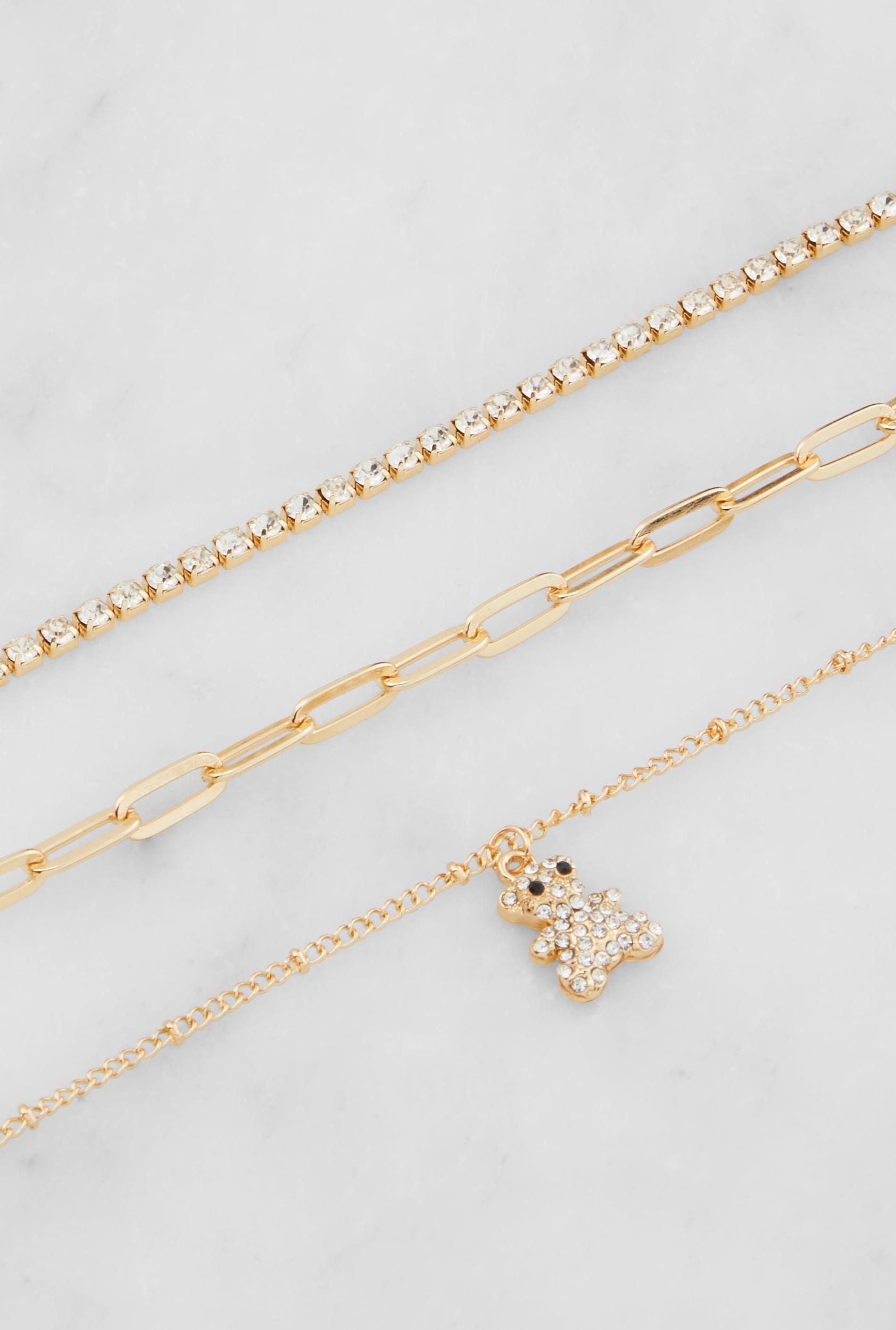 Heart Rhinestone Charm Chain Bracelet Trio Female Product Image