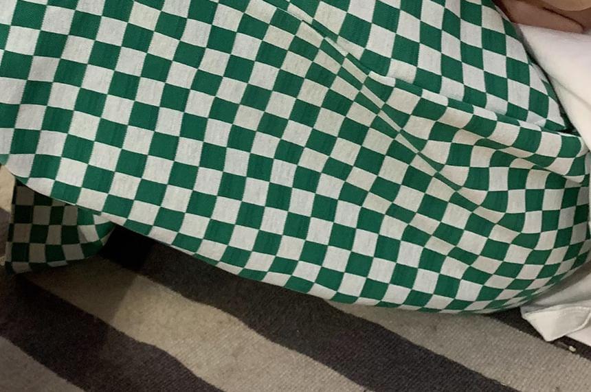 Drawstring Waist Checkerboard Print Wide Leg Shorts Product Image