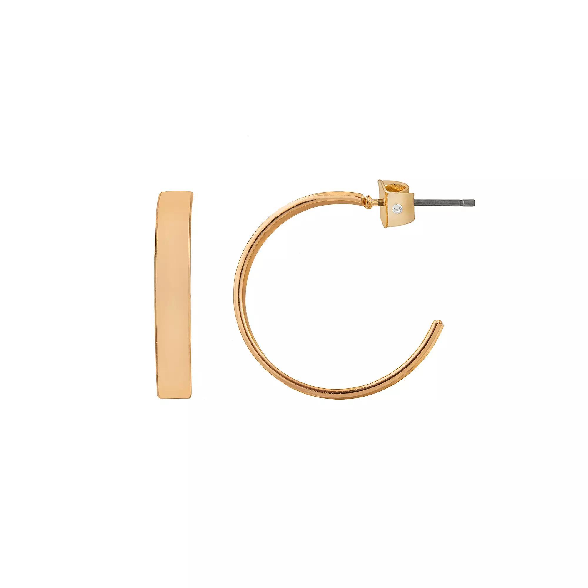 LC Lauren Conrad Gold Tone Flat C-Hoop Earrings, Women's Product Image