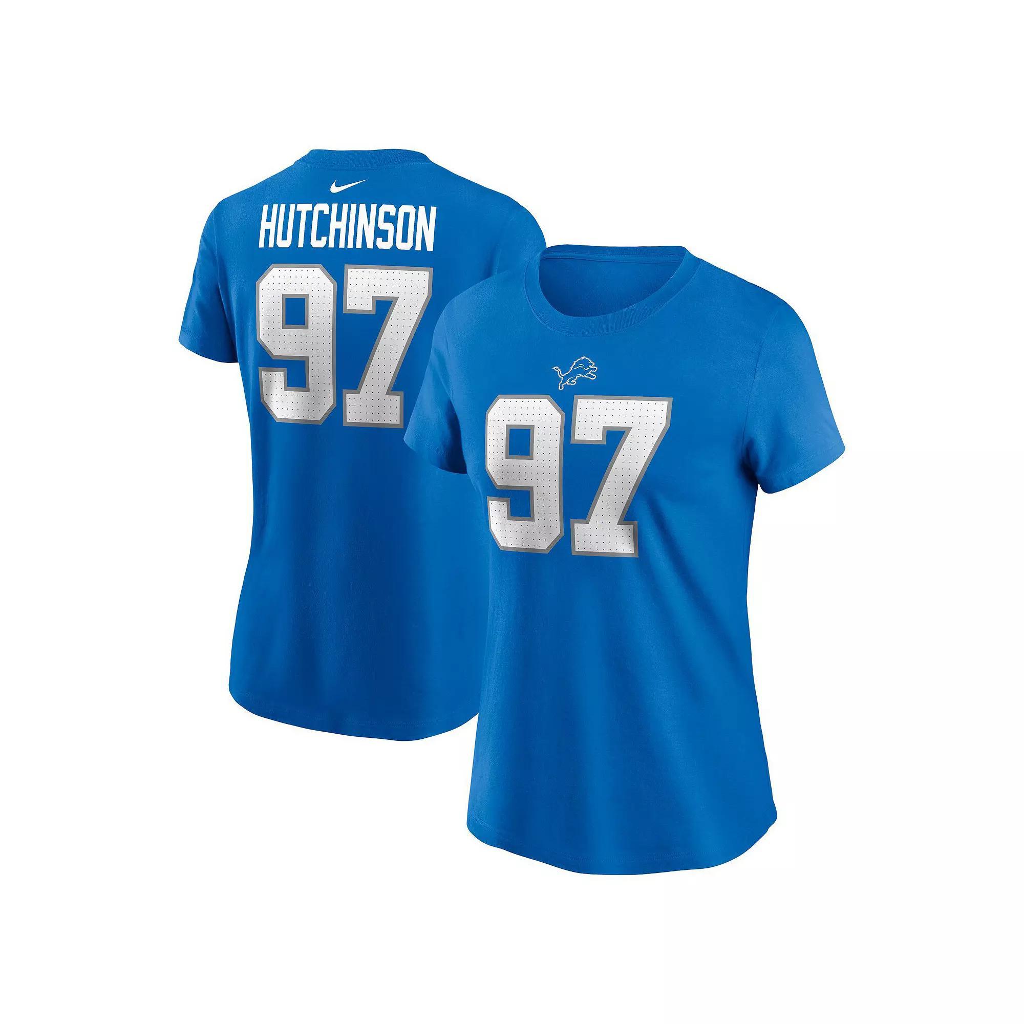 Women's Nike Aidan Hutchinson Blue Detroit Lions Player Name & Number T-Shirt, Size: 2XL Product Image