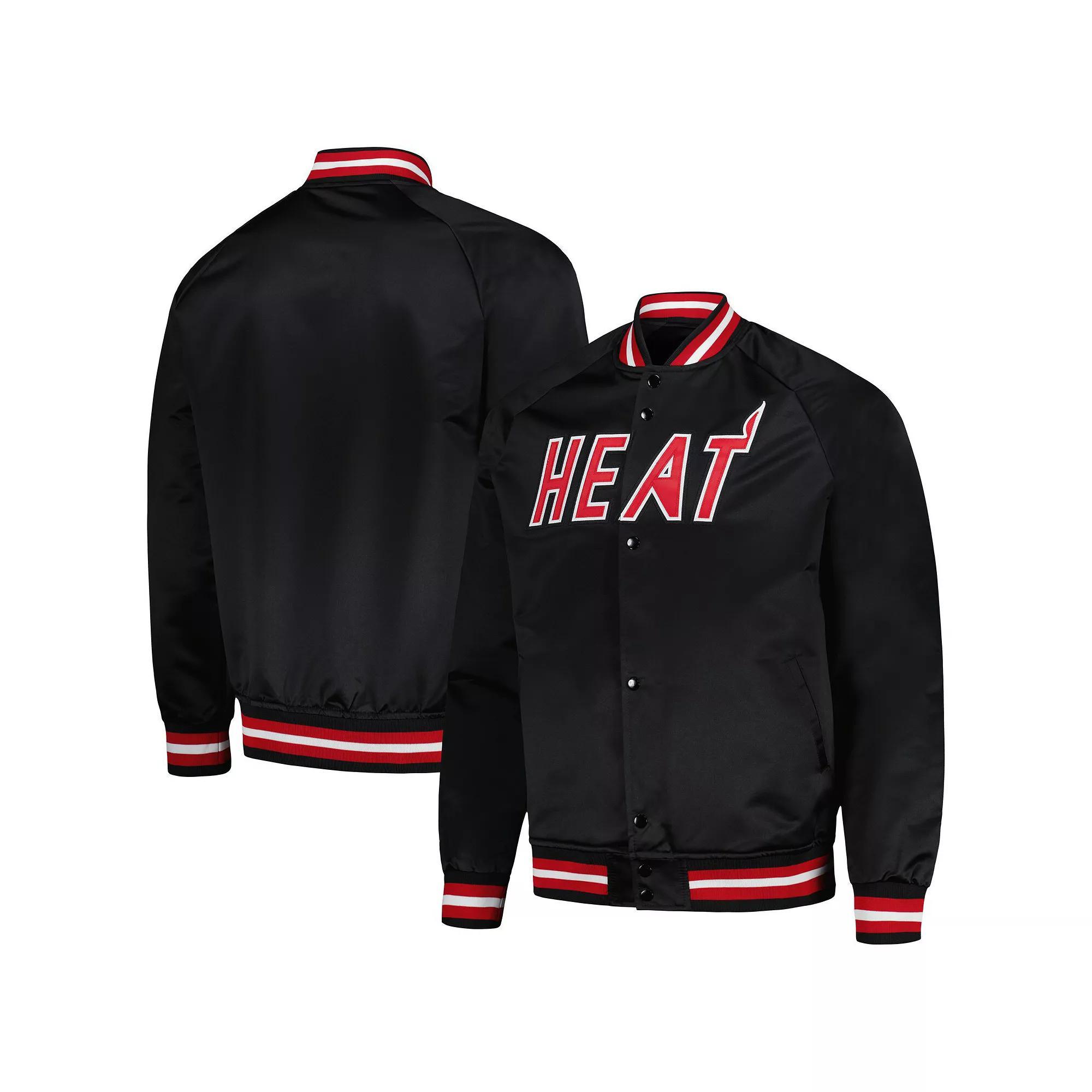 Men's Mitchell & Ness Black Miami Heat Hardwood Classics  Throwback Wordmark Raglan Full-Snap Jacket, Size: 2XL Product Image