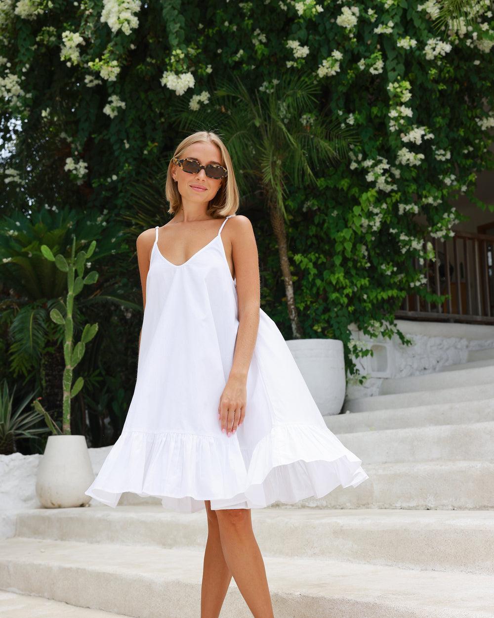 The Jetset - White Mini Cotton Swing Dress Product Image
