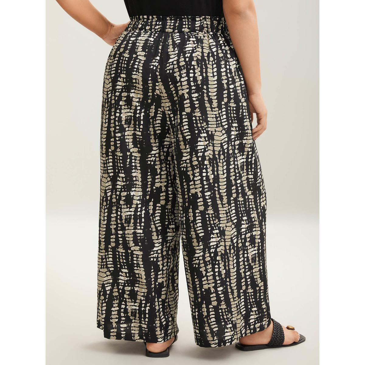 Plus Size Abstract Tie-Dye Wide-Leg Pants Women Black Elegant Wide Leg Mid Rise Everyday-Elegant Pants BloomChic 14-16/1X Product Image