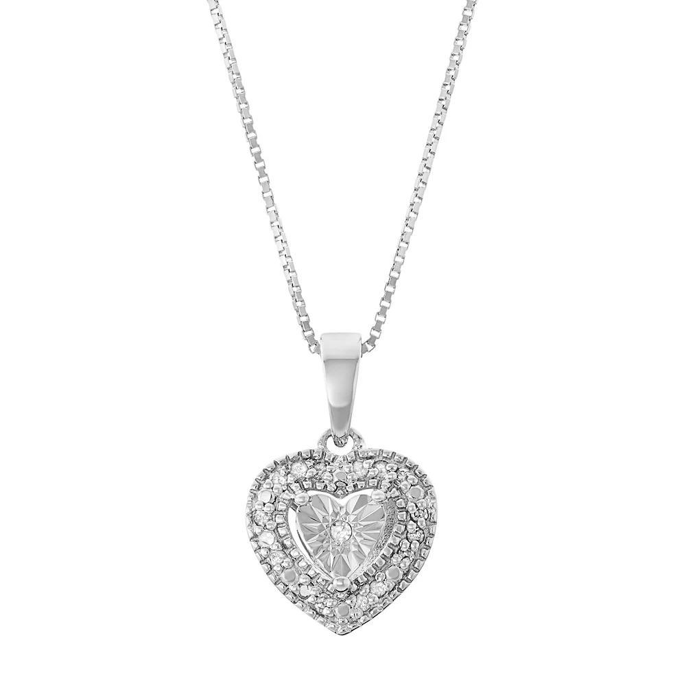 Sterling Silver 1/10 Carat T.W. Diamond Heart Pendant Necklace, Womens White Product Image