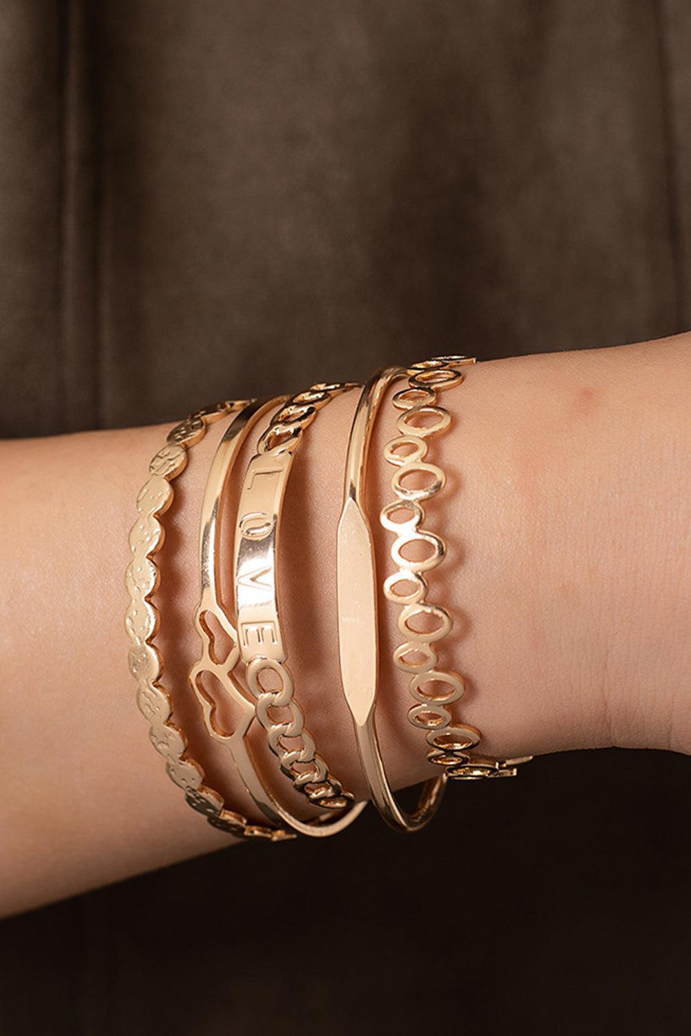 Gold Hollow Out Love Letter Cuff Bangle Set Product Image