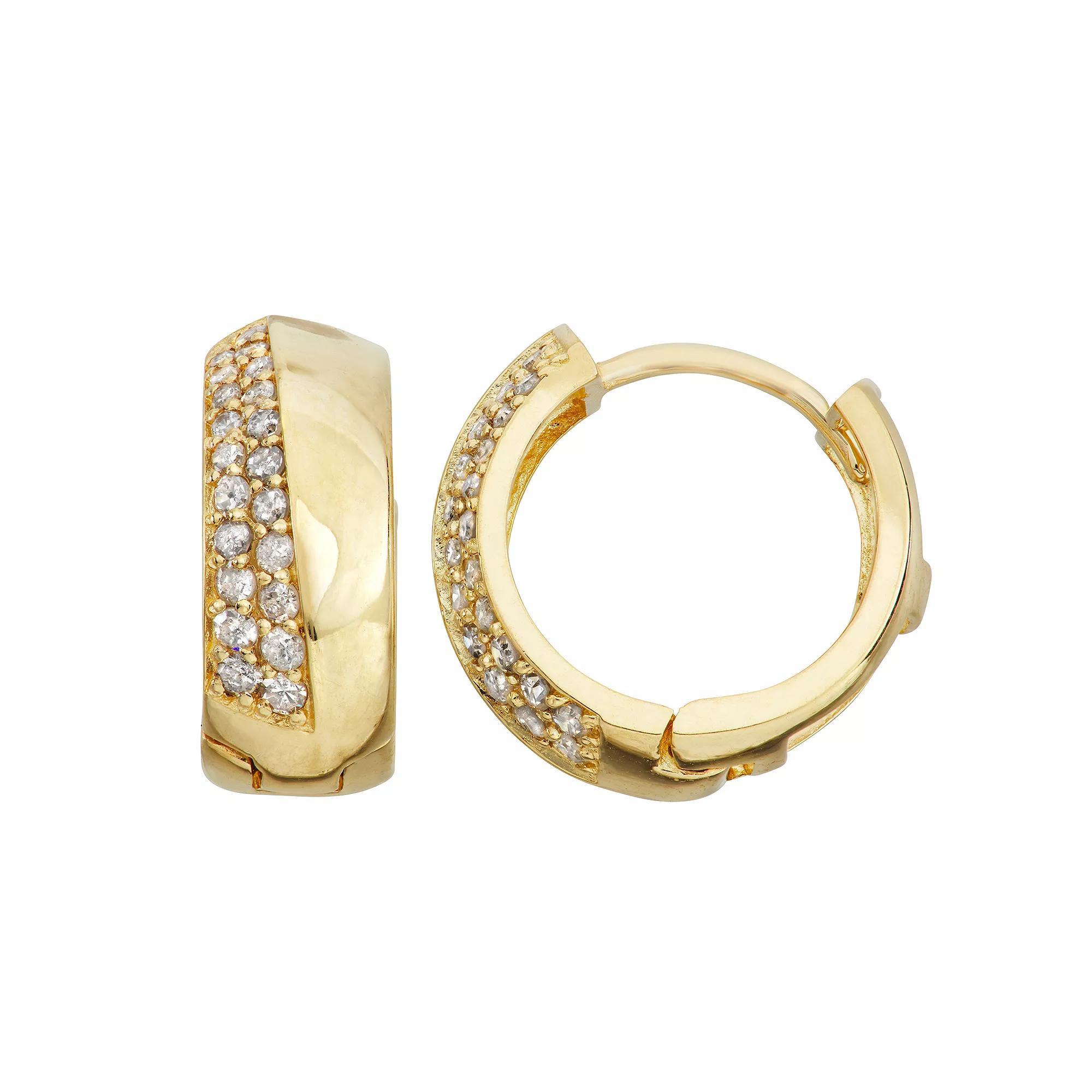 Tiara 10k Gold 1/3 Carat T.W. Diamond Huggie Hoop Earrings, Women's Product Image