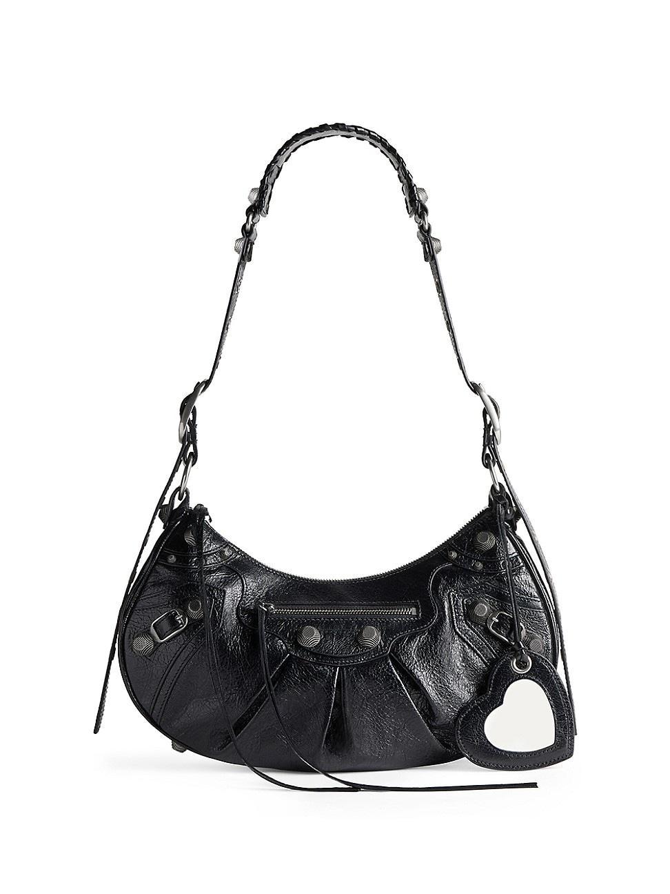 Cagole Studded Texture Leather Shoulder Bag Product Image
