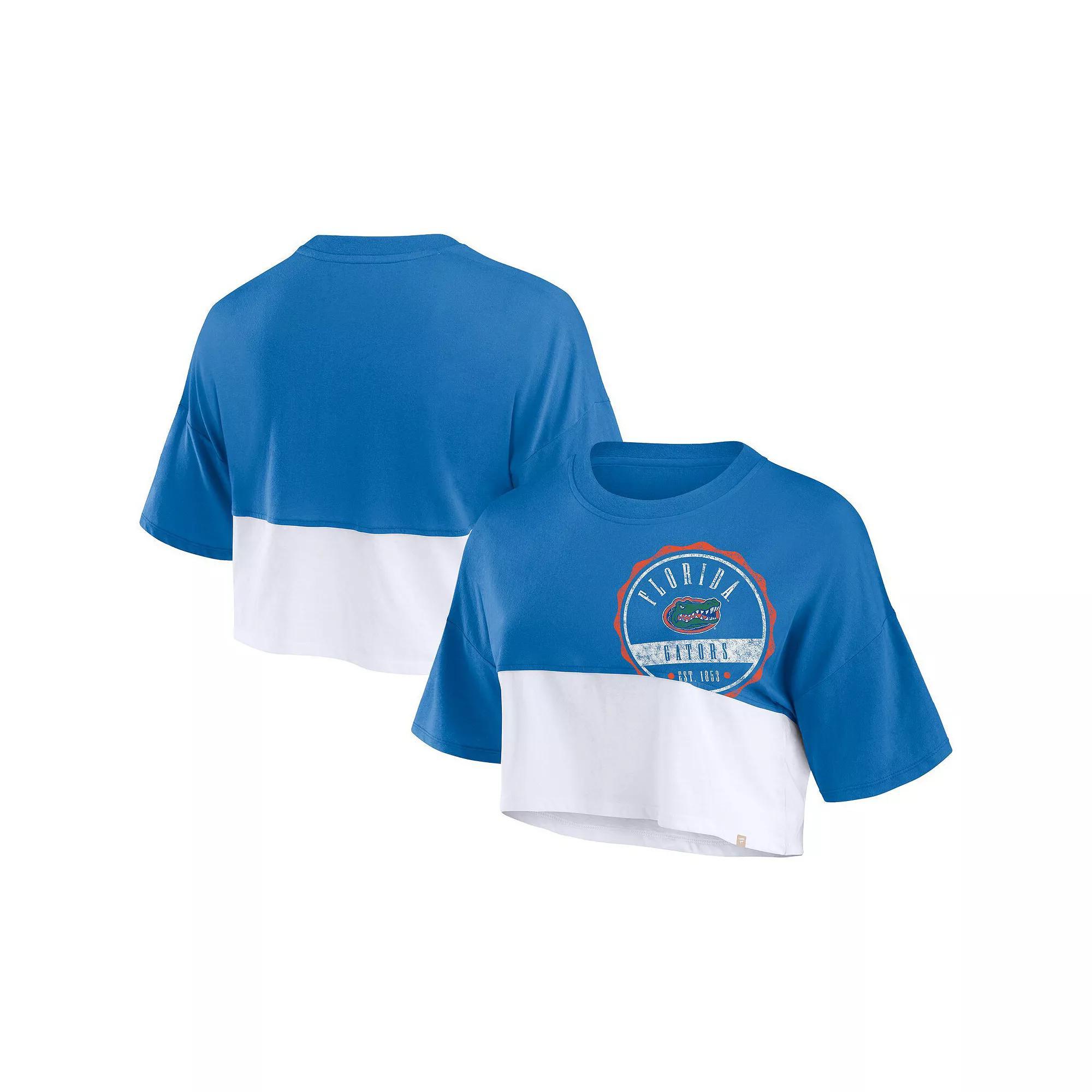 Women's Fanatics Branded Green/White Miami Hurricanes Oversized Badge Colorblock Cropped T-Shirt, Size: Large Product Image
