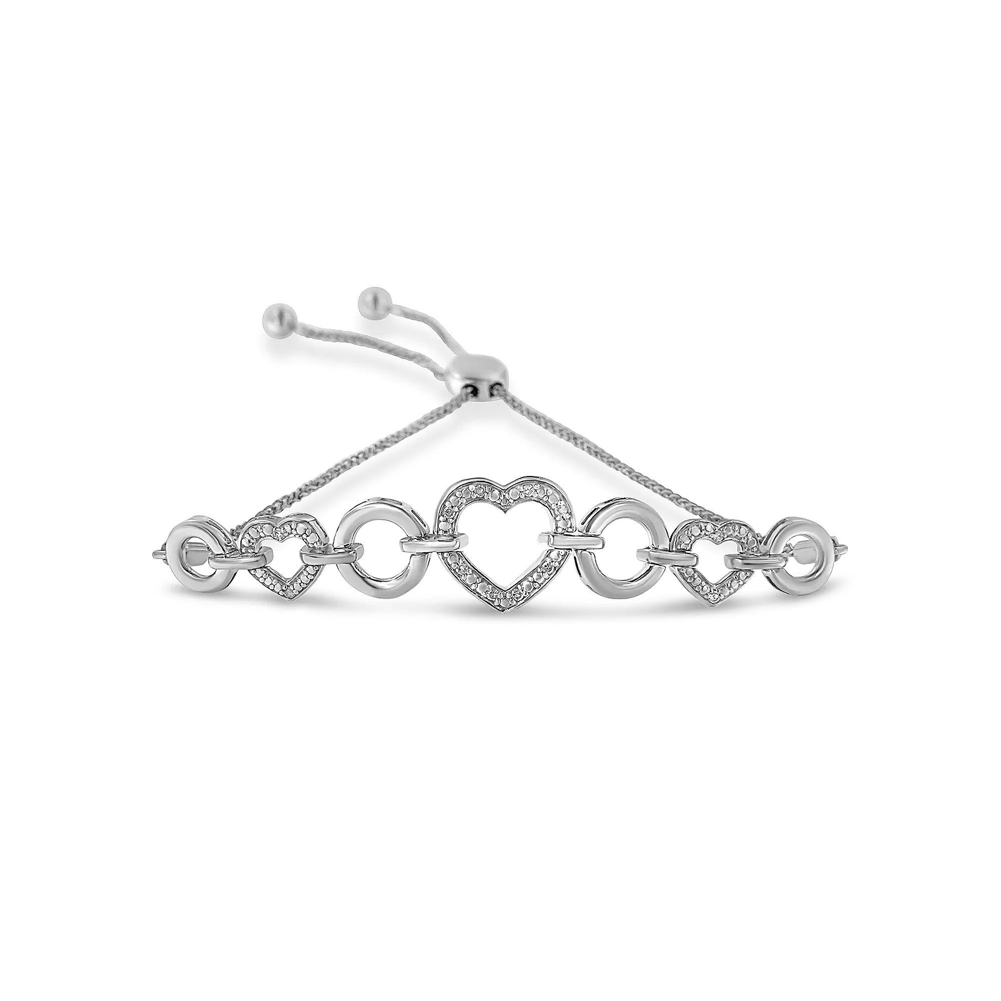 Haus of Brilliance Sterling Silver Diamond Accent Heart Adjustable Tennis Bracelet, Women's, Size: 4-10" ADJ Product Image