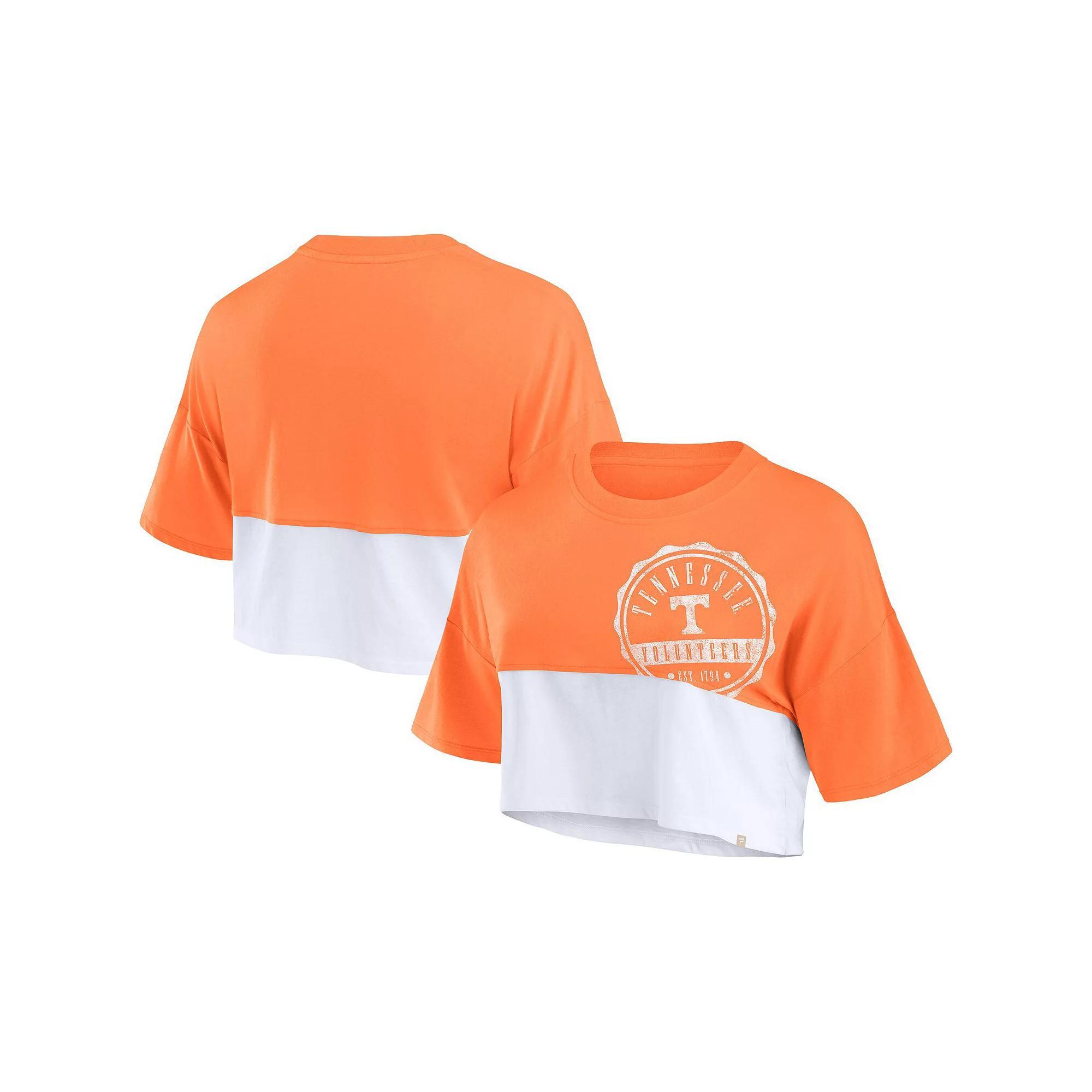 Women's Fanatics Branded Green/White Miami Hurricanes Oversized Badge Colorblock Cropped T-Shirt, Size: Large Product Image