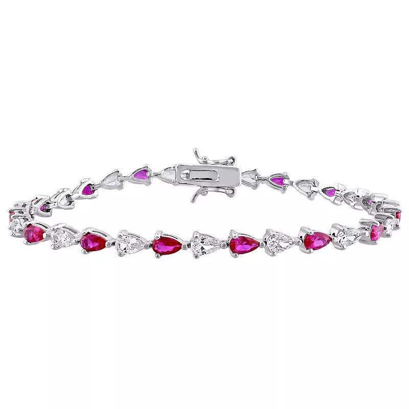 Stella Grace Sterling Silver Red Cubic Zirconia & Lab-Created White Sapphire Bracelet, Womens Product Image