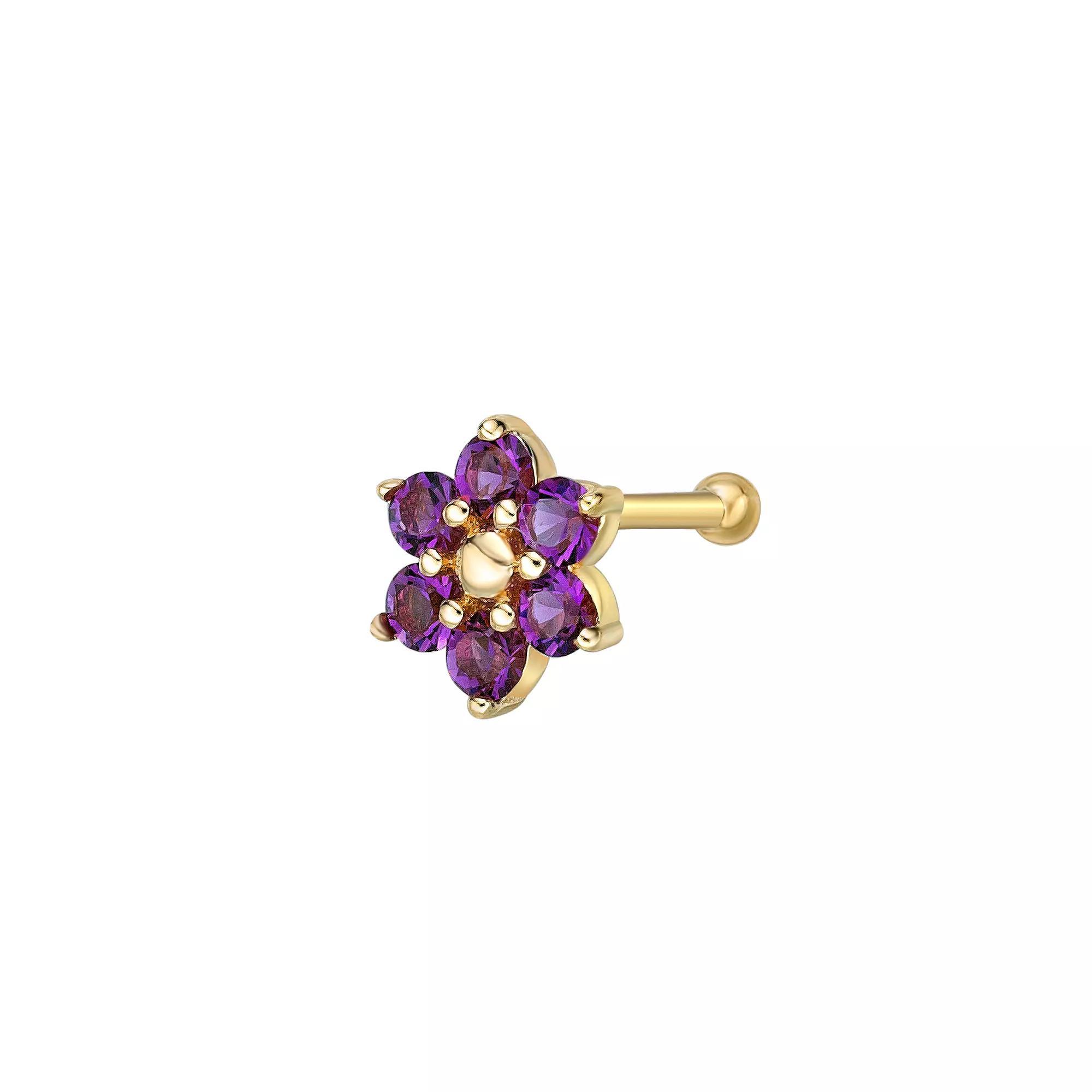 Lila Moon 14k Gold Crystal Accent Flower Nose Ring, Women's, Purple Product Image