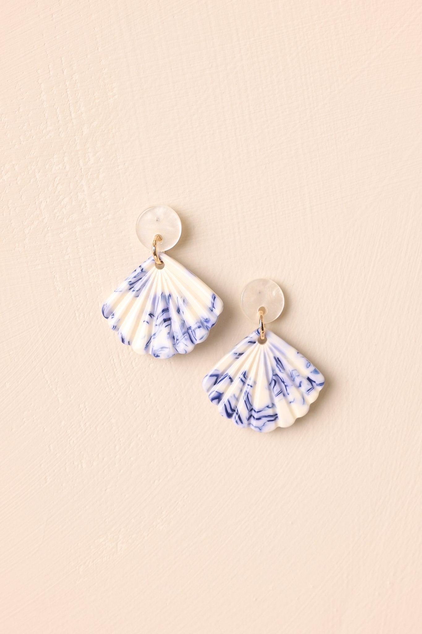 By The Coast Ivory & Blue Seashell Drop Earrings Product Image