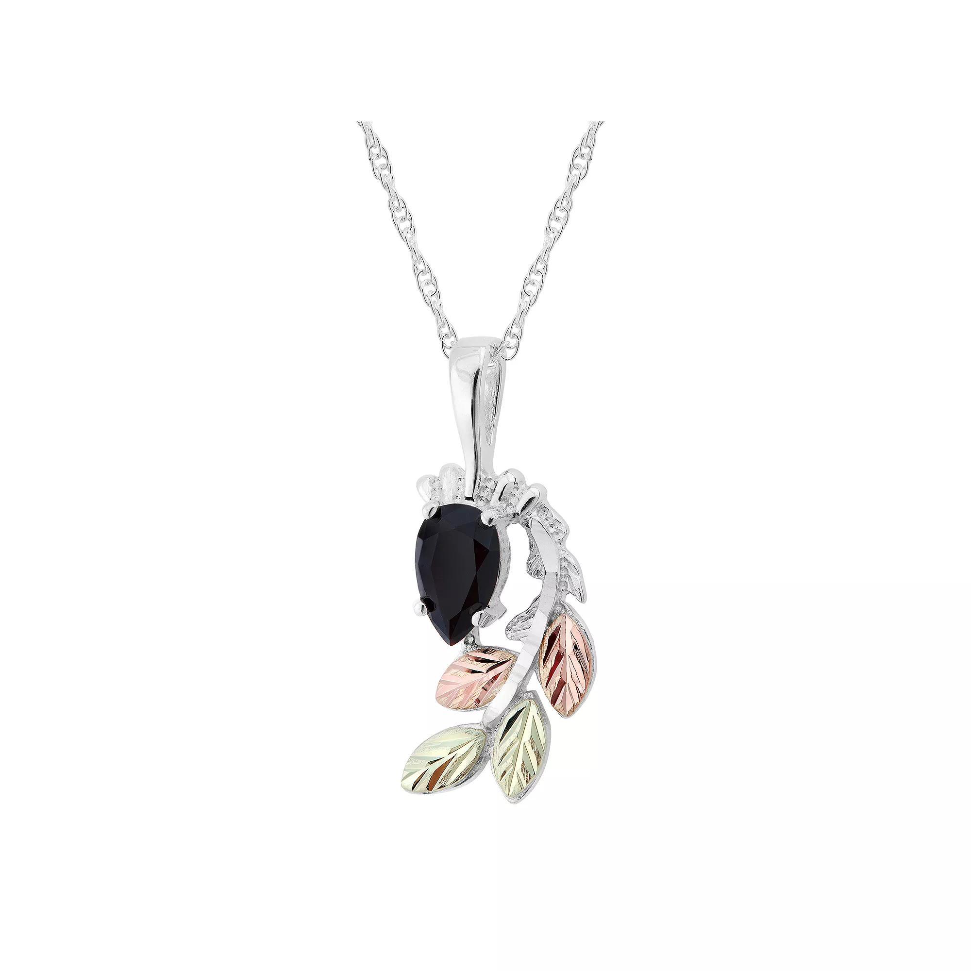 Black Hills Gold Tri-Tone Onyx Pendant Necklace in Sterling Silver, Women's, Size: 18" Product Image