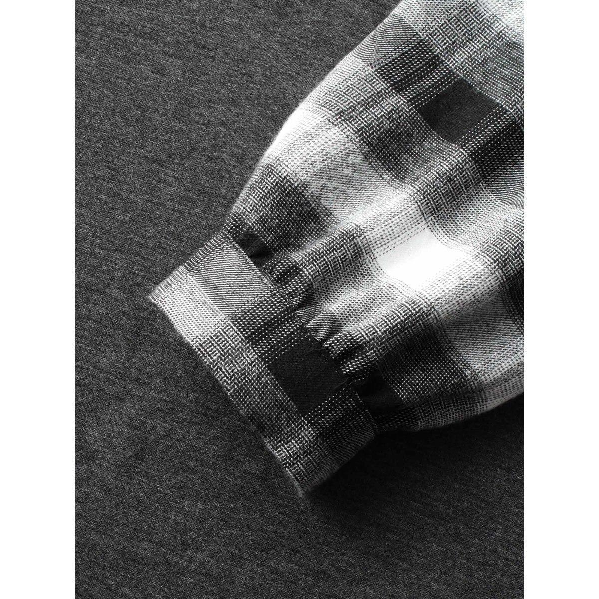 Plus Size Plaid Patchwork Notched Button Detail Sweatshirt Women DimGray Casual Patchwork Notched collar Everyday Sweatshirts BloomChic 10/M Product Image