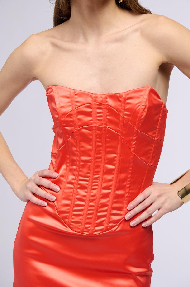 ACTIN BRAND NEW SATIN MINI DRESS IN ORANGE Product Image