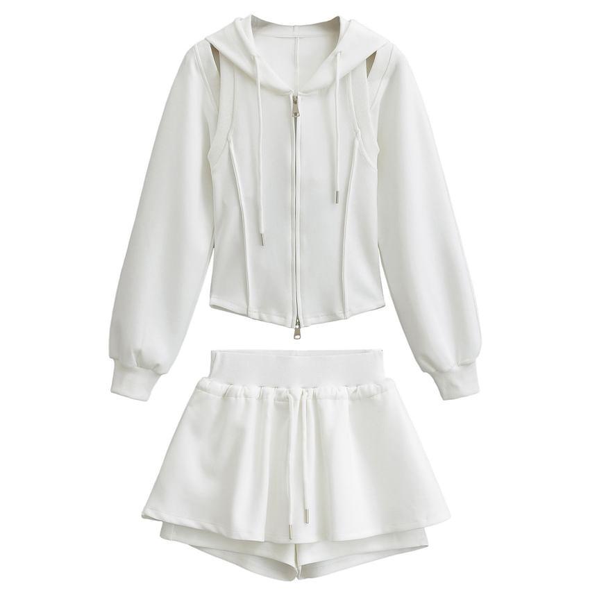 Plain Cutout Cropped Zip Up Hoodie Product Image