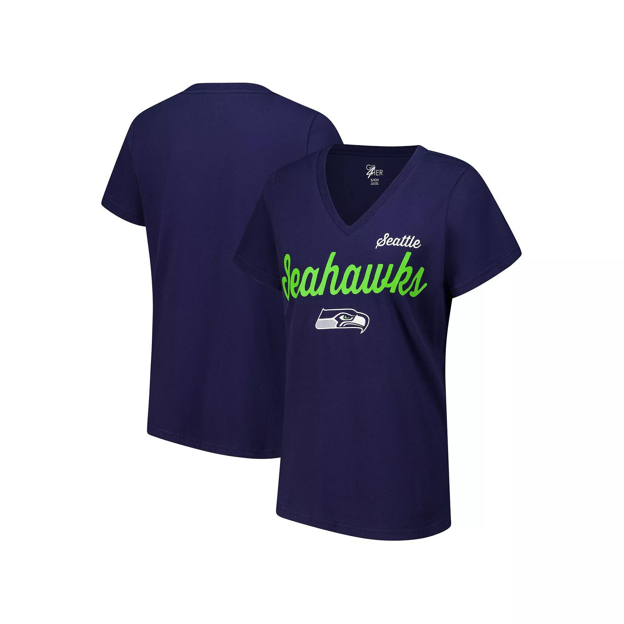 Women's G-III 4Her by Carl Banks College Navy Seattle Seahawks Post Season V-Neck T-Shirt, Size: Medium, Team Product Image