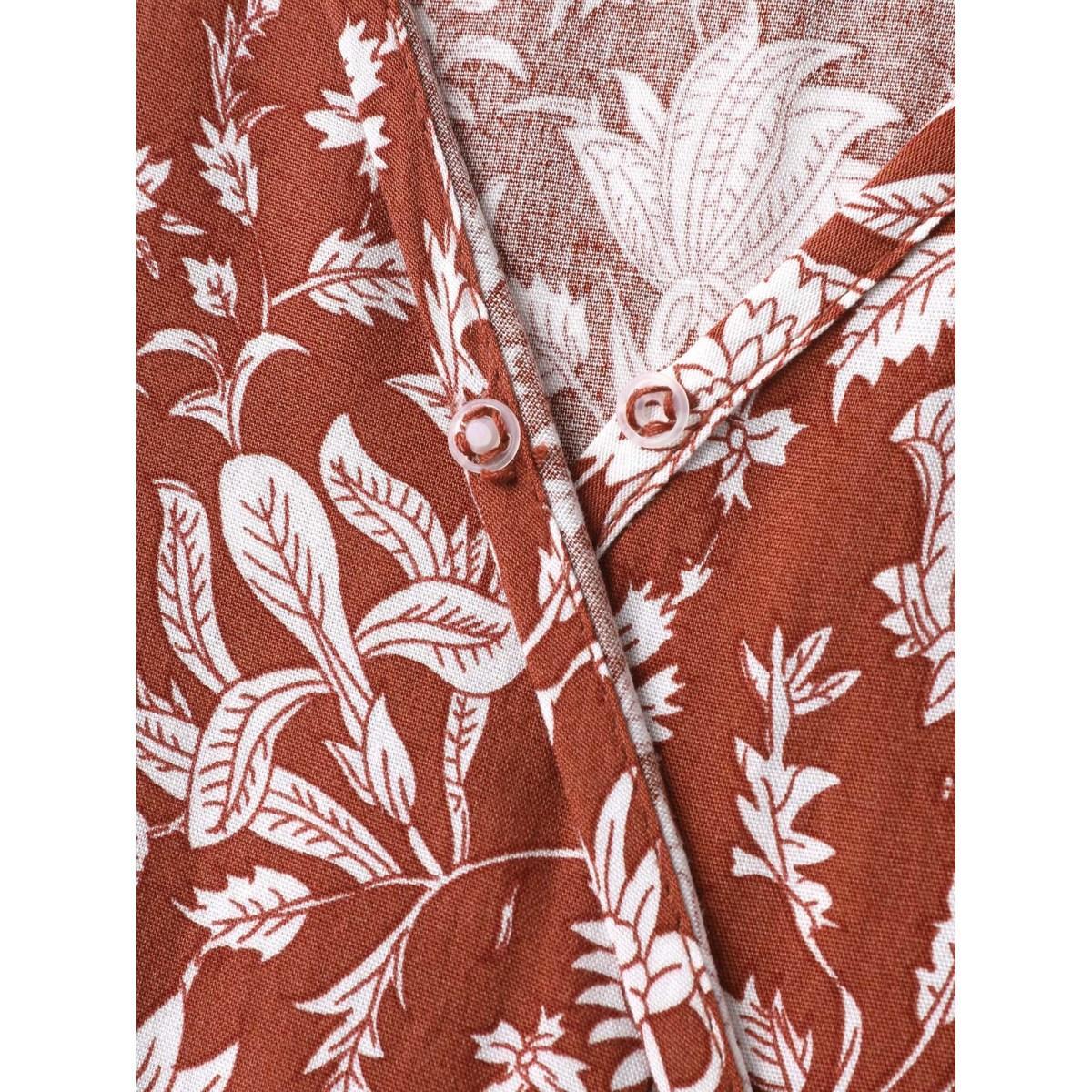 Plus Size Rayon Silhouette Flower Side-Tie Midi Dress Coral Women Overlap Collar Elbow-length sleeve Curvy BloomChic 30/6X Product Image