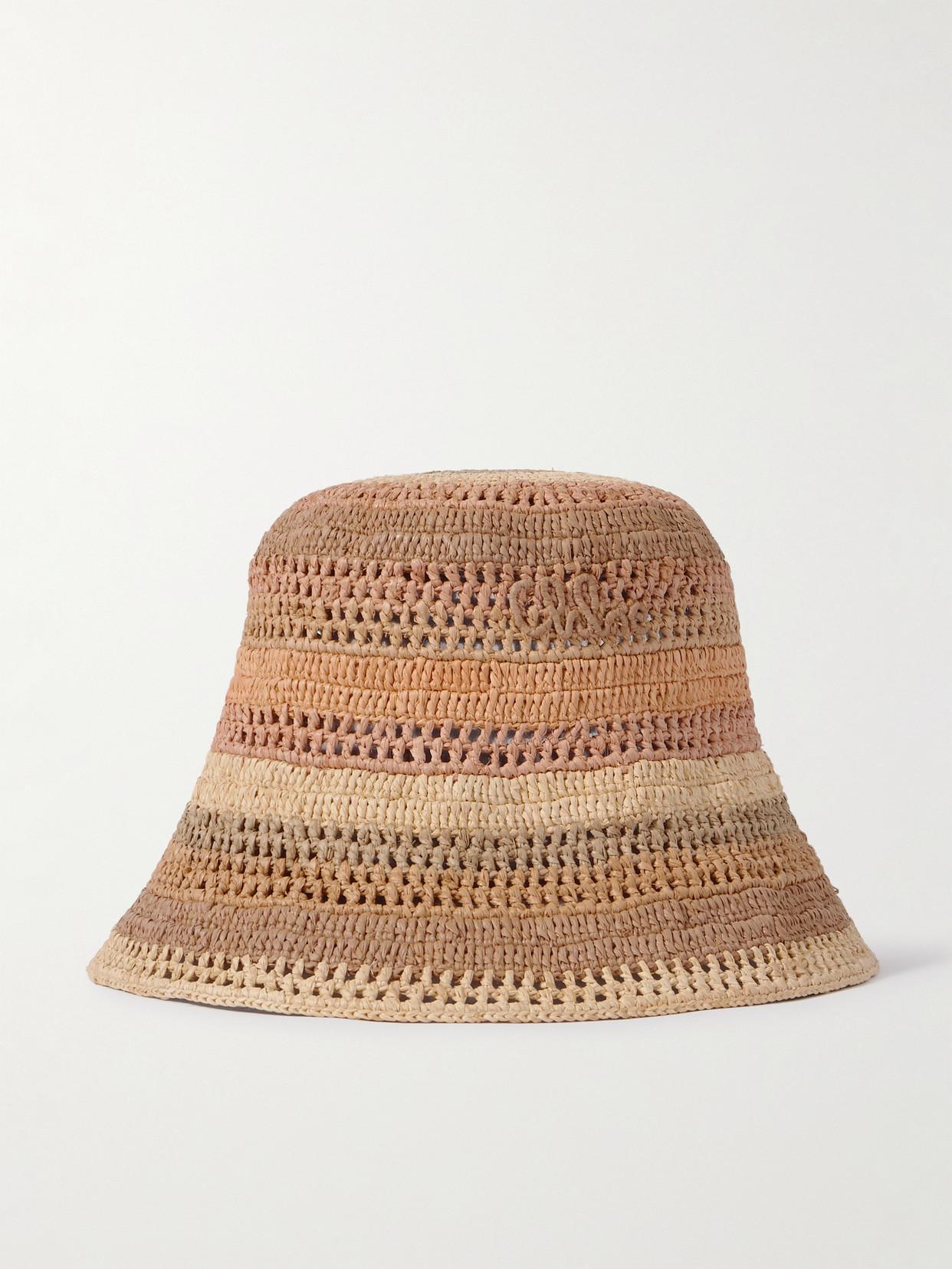 CHLOÉ Sunset Embroidered Striped Raffia Hat In 2ya Multi Beige 1 Product Image