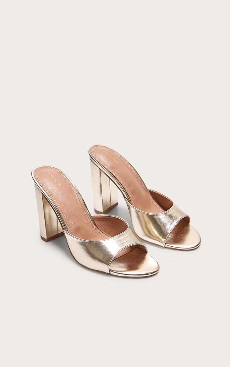 Gold Metallic Basic Block Heeled Mule Sandals Product Image