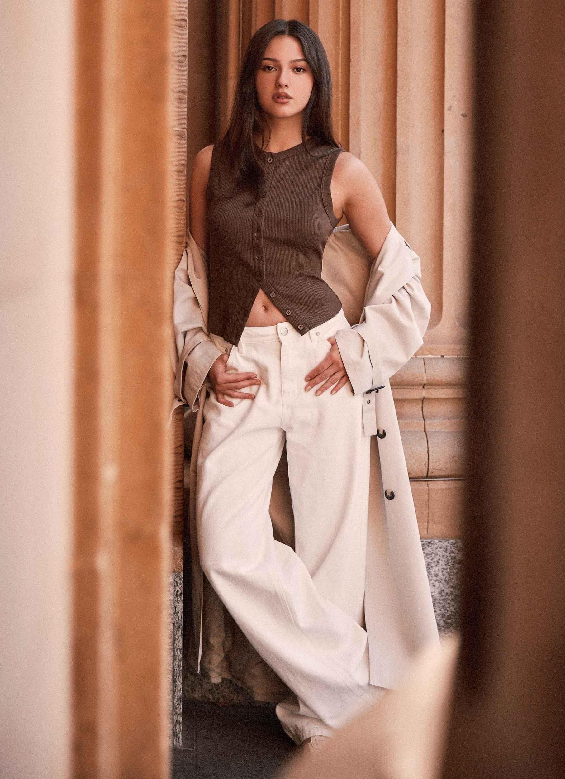 Blair Buttoned Knit Top - Chocolate Product Image