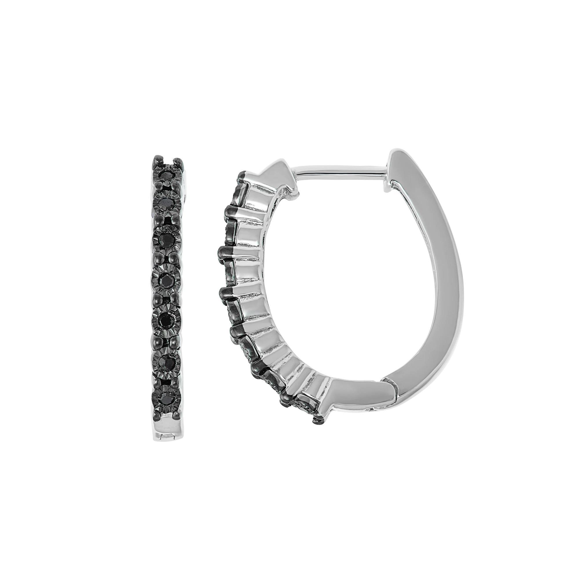 Sterling Silver Black Diamond Accent Hoop Earrings, Women's Product Image