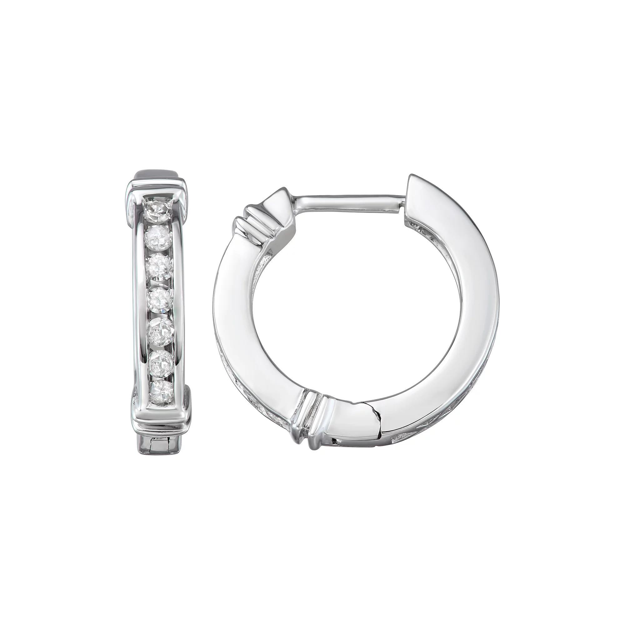 Sterling Silver 1/4 Carat T.W. Diamond Huggie Hoop Earrings, Women's, Silver Tone Product Image