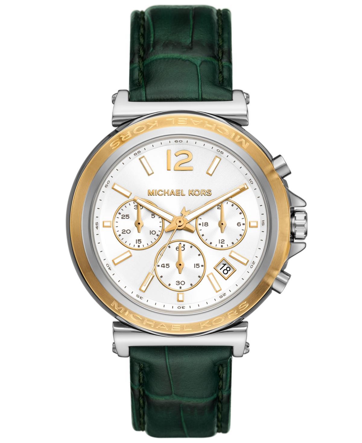 Michael Kors Womens Maren Chronograph Green Leather Strap Watch Product Image