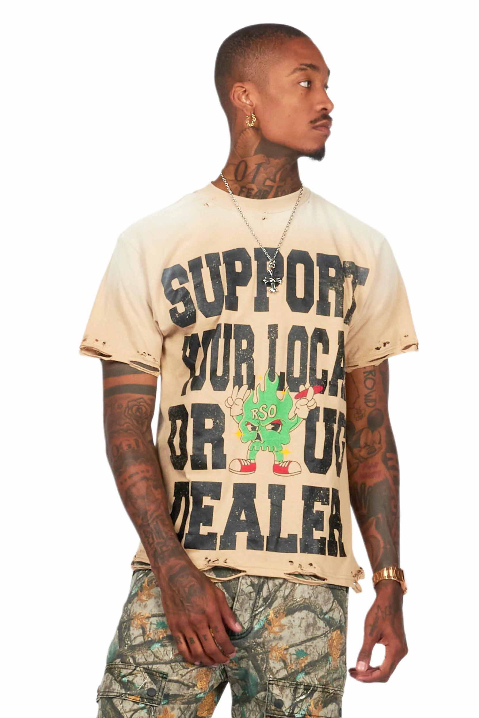 Tarl Beige Oversized Graphic T-Shirt Male Product Image