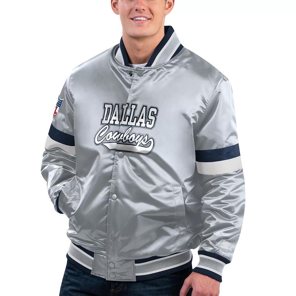 Men's Starter Gray Dallas Cowboys Home Game Satin Full-Snap Varsity Jacket, Size: Large, Grey Product Image