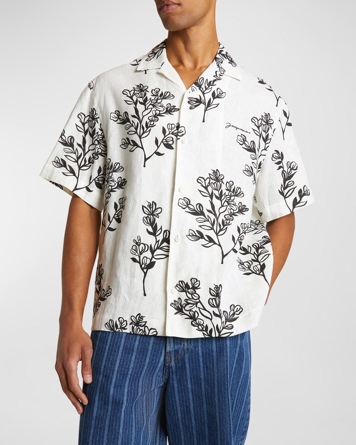 Men's Floral Linen Camp Shirt Product Image