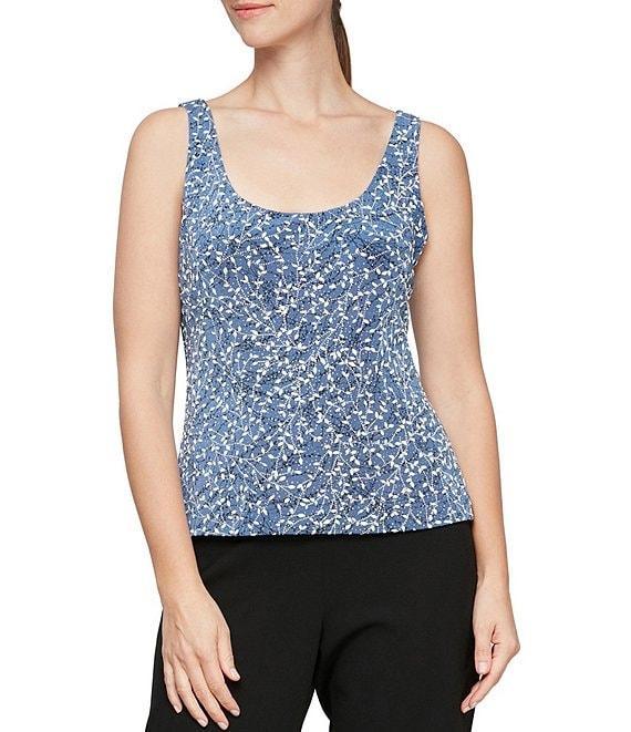 Alex Evenings Mock Neck 3/4 Sleeve Piping Glitter Embellished Printed 2-Piece Twinset Product Image
