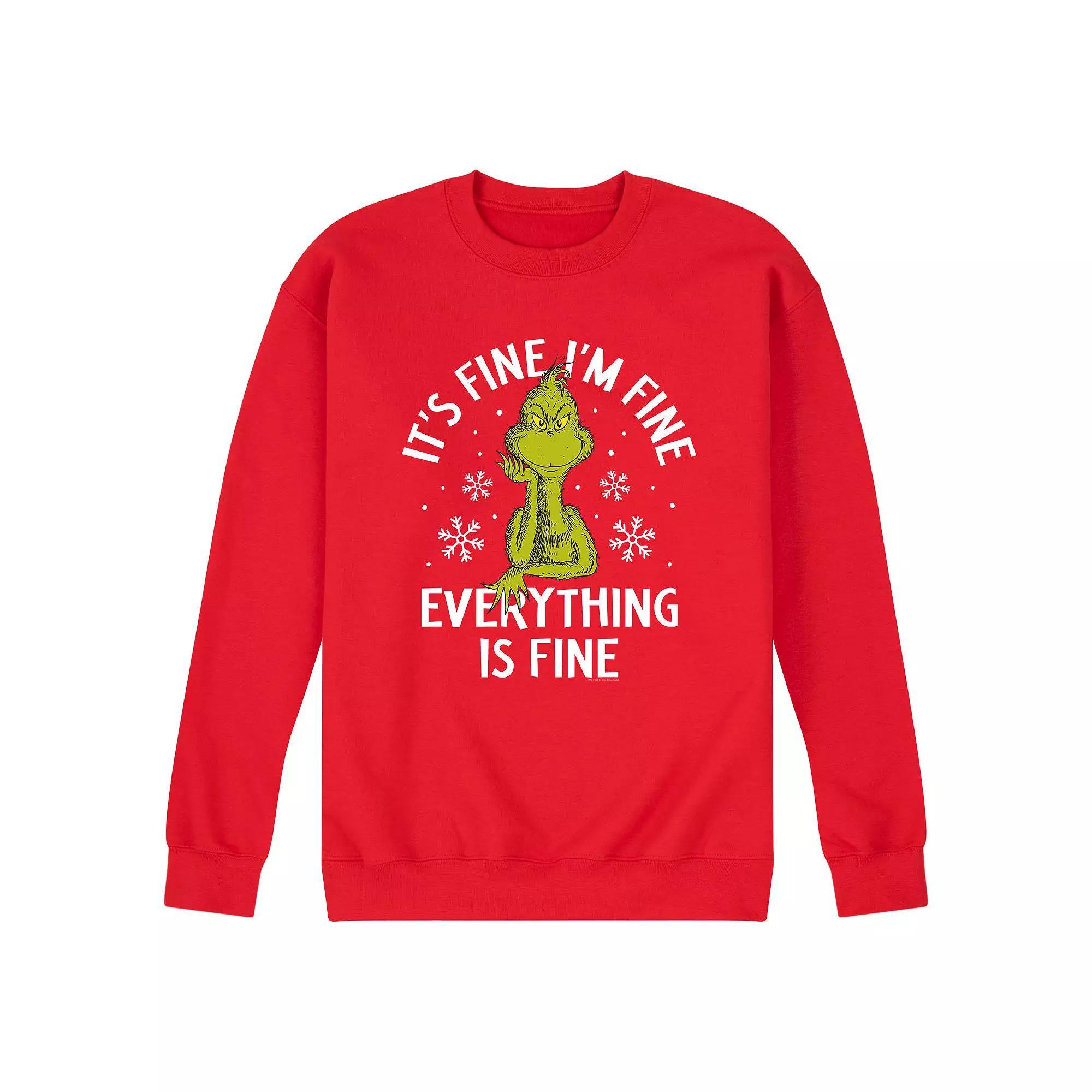 Men's Dr. Seuss The Grinch I'm Fine Sweatshirt, Size: XL, Red Product Image
