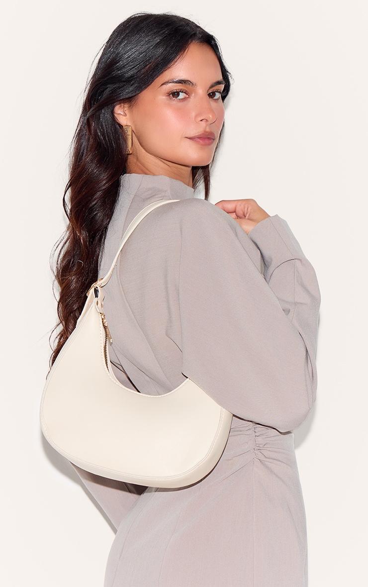 Cream Curved PU Shoulder Bag Product Image
