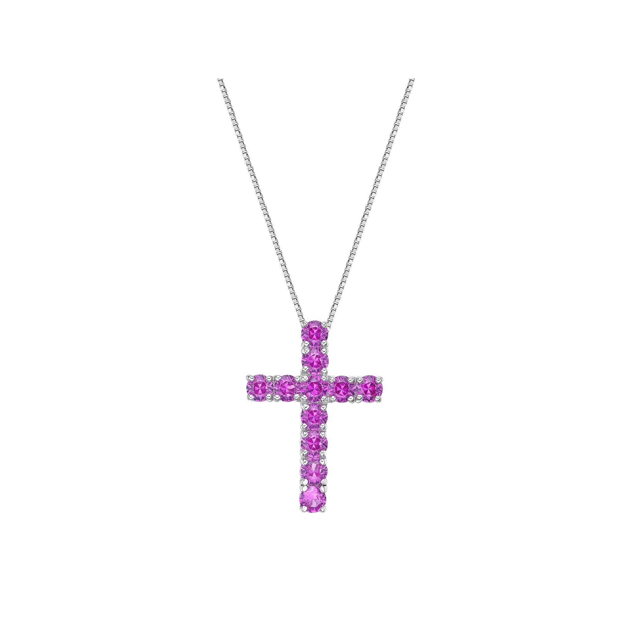 Gemminded Sterling Silver Lab-Created Pink Sapphire Pendant, Women's, Size: 18" Product Image