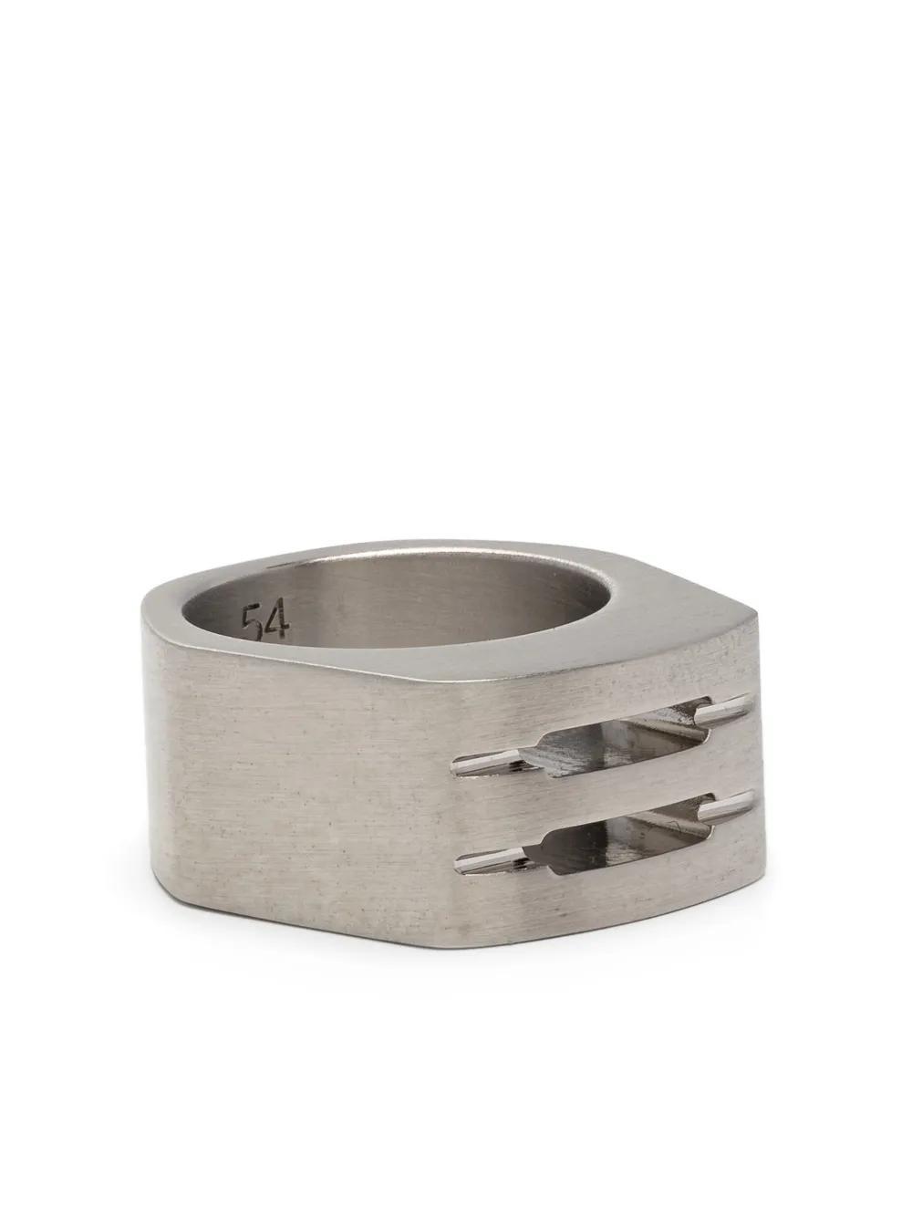 RICK OWENS Chunky Beveled Ring In Silver Product Image