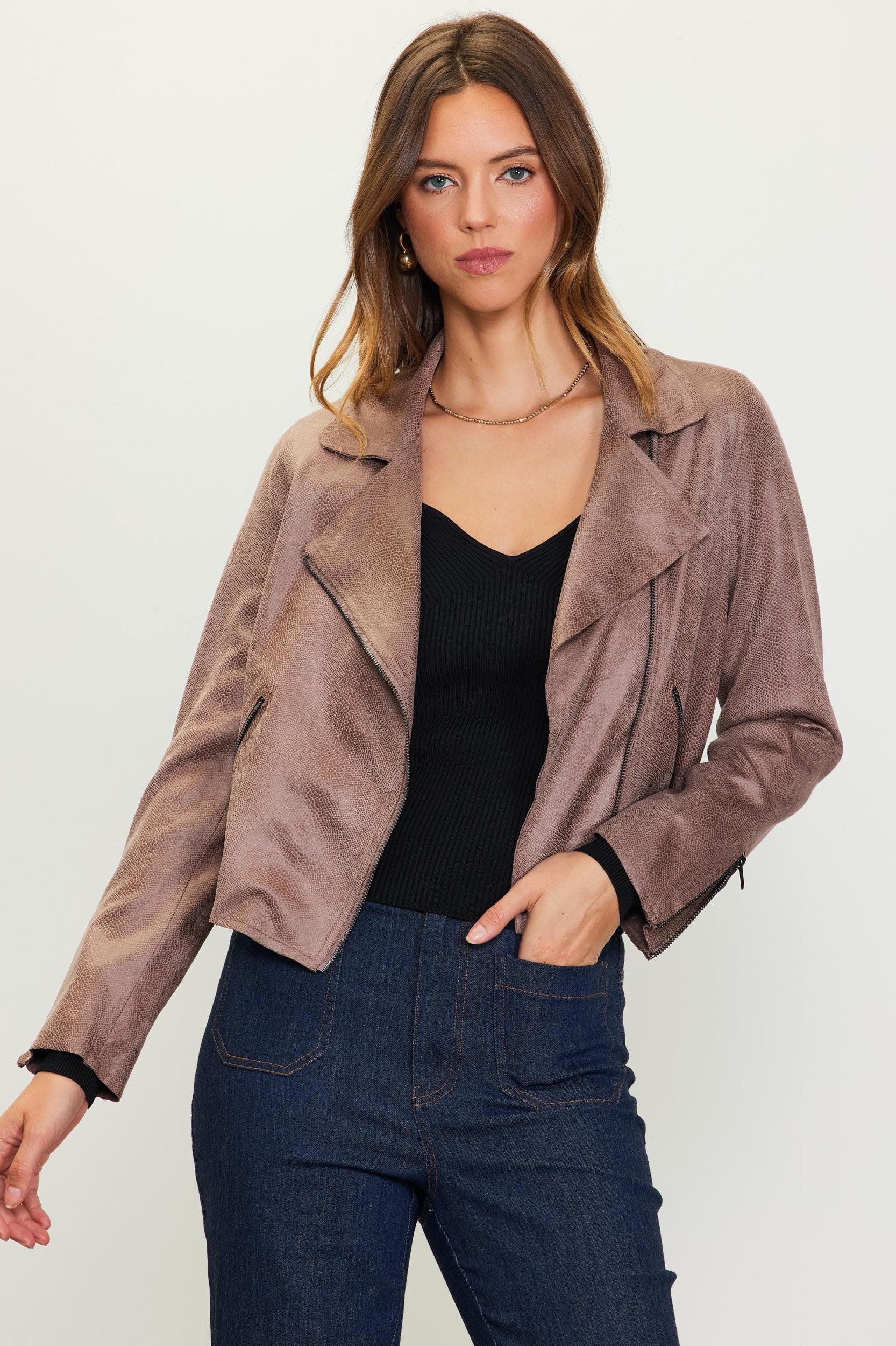 Faux Suede Biker Jacket Product Image