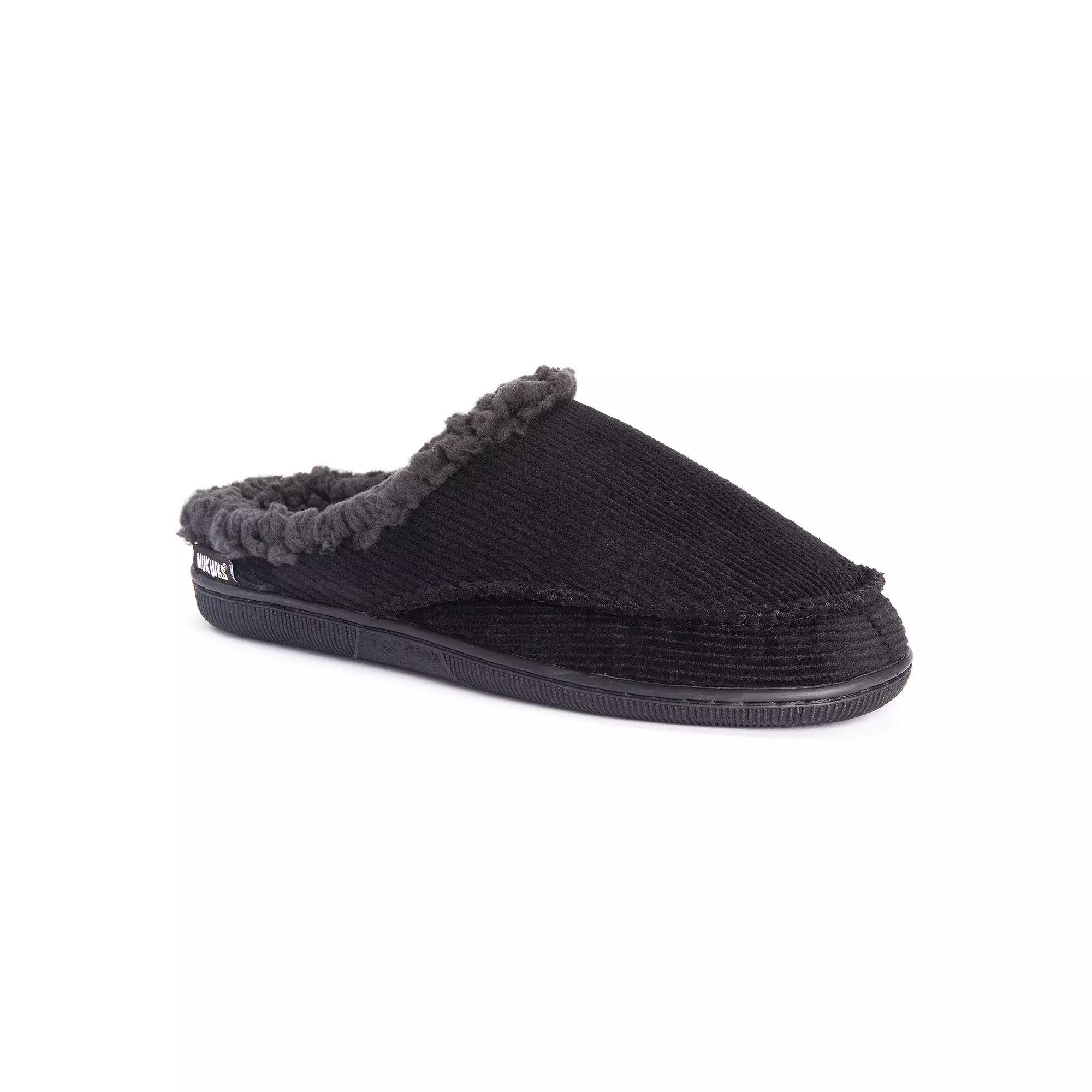 MUK LUKS Faux Fur Lined Corduroy Men's Clog Slippers, Size: Large, Black Product Image