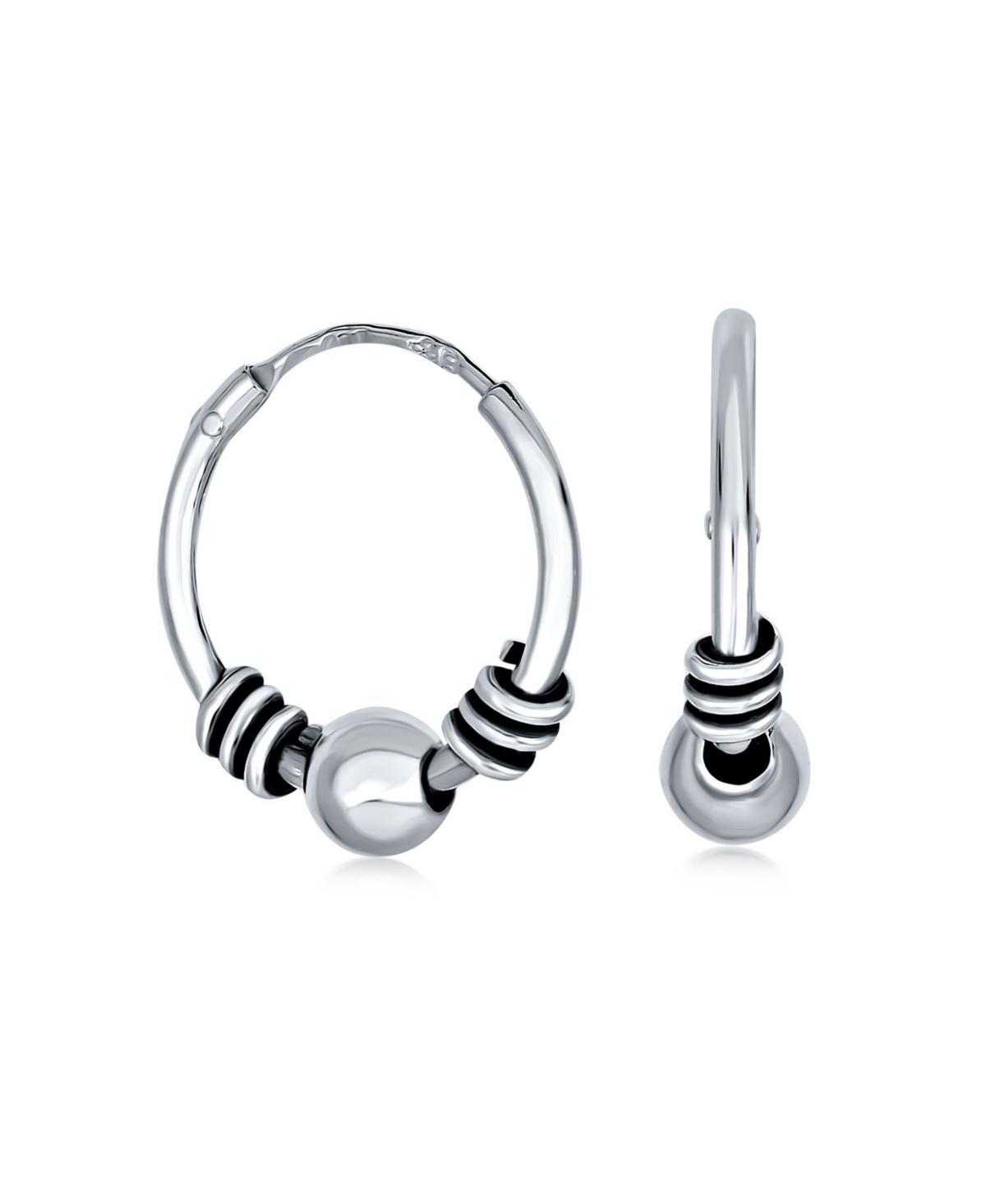 Bling Jewelry Balinese Tribal Ball Bead Continuous Cartilage Bohemian Boho Tribal Endless Bali Hoop Earrings For Women .925 Sterling Silver Product Image
