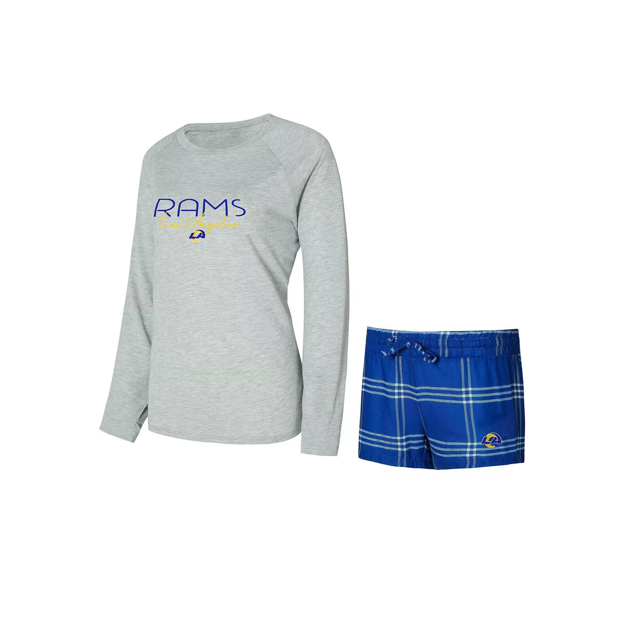 Women's Concepts Sport Royal/Gray Los Angeles Rams Petition Raglan Long Sleeve T-Shirt and Shorts Set, Size: XL, Blue Product Image