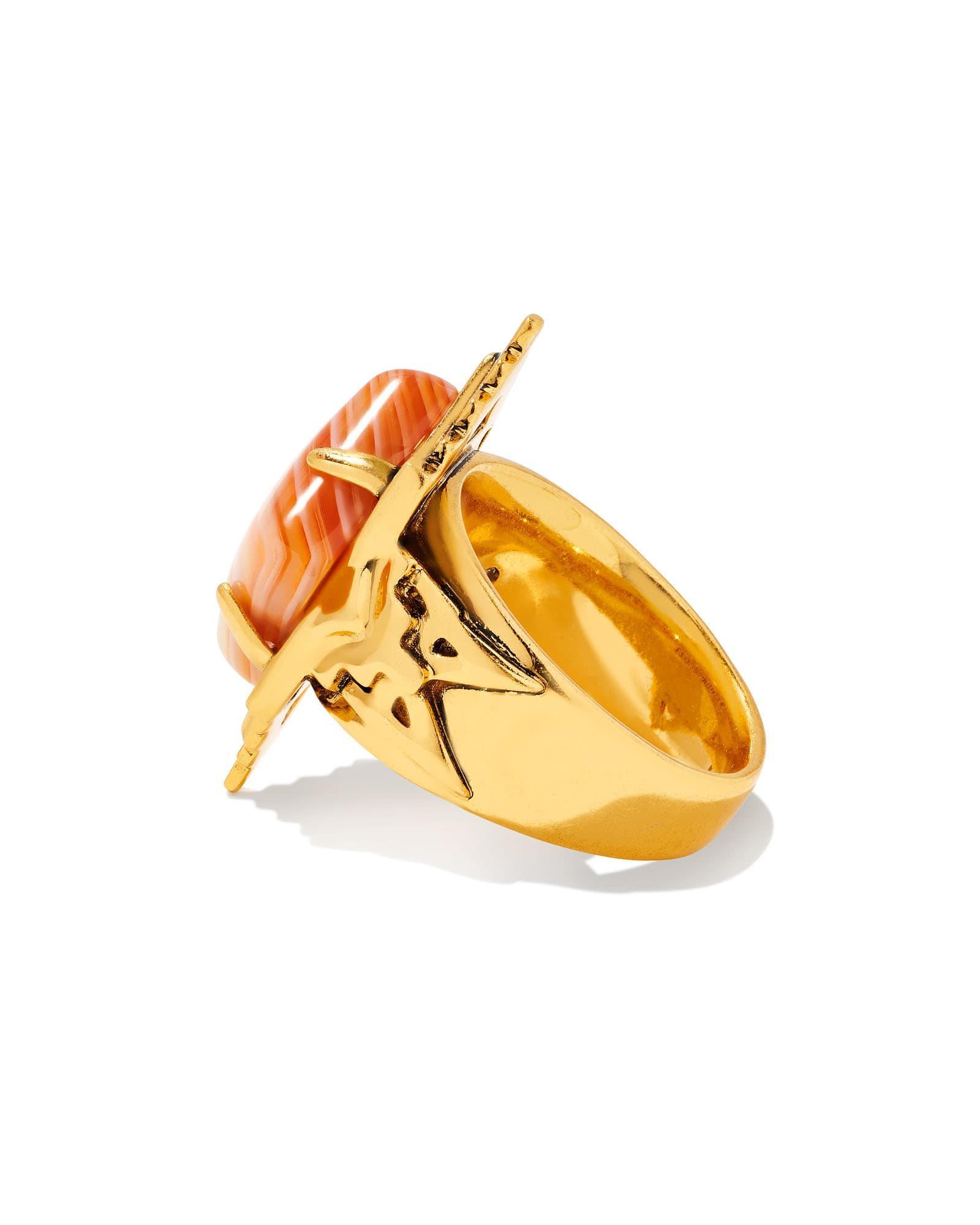Cass Vintage Gold Cocktail Ring in Variegated Dark Teal Magnesite Product Image