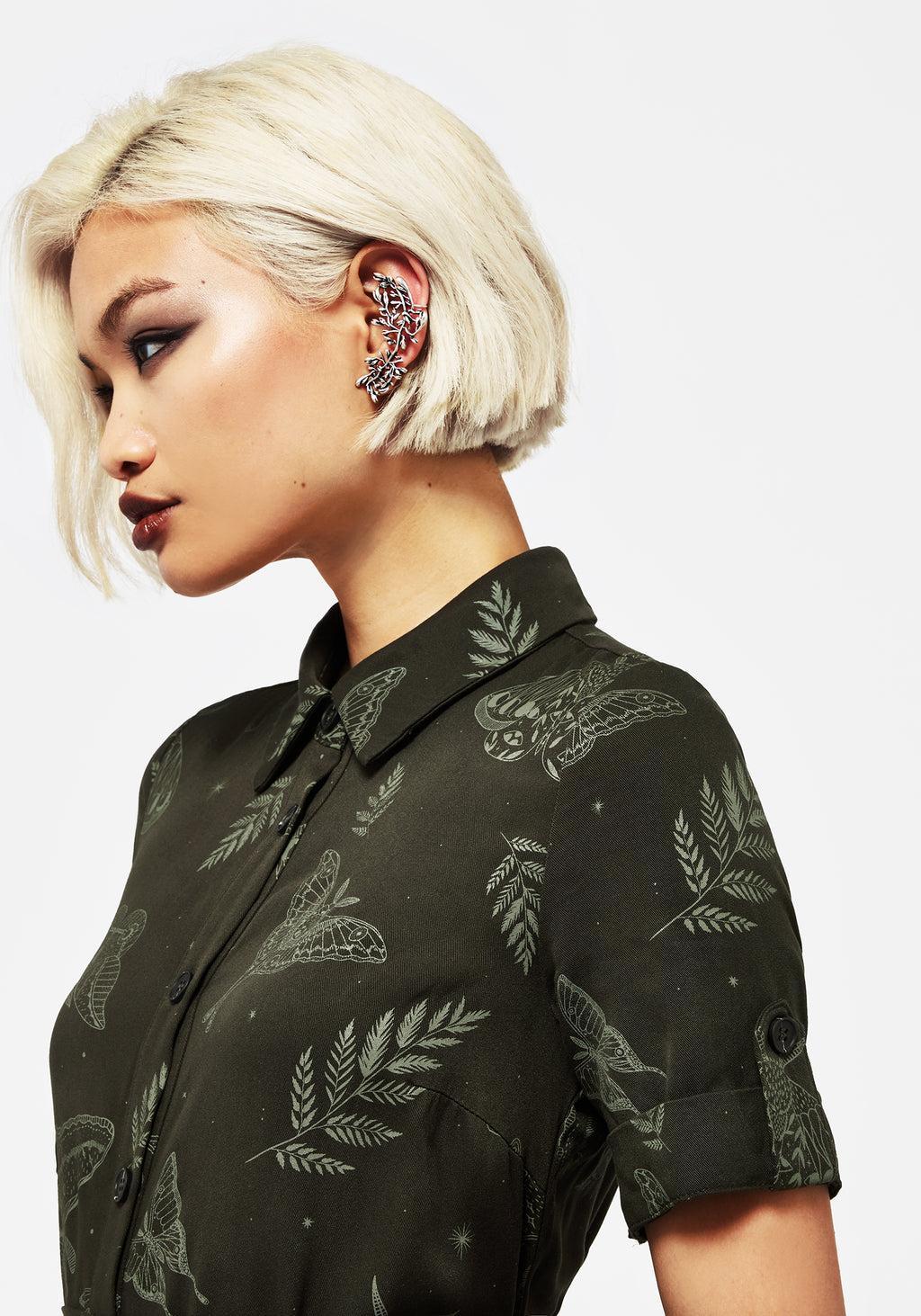 Callopistria Moth Print Midi Shirt Dress - Green Product Image