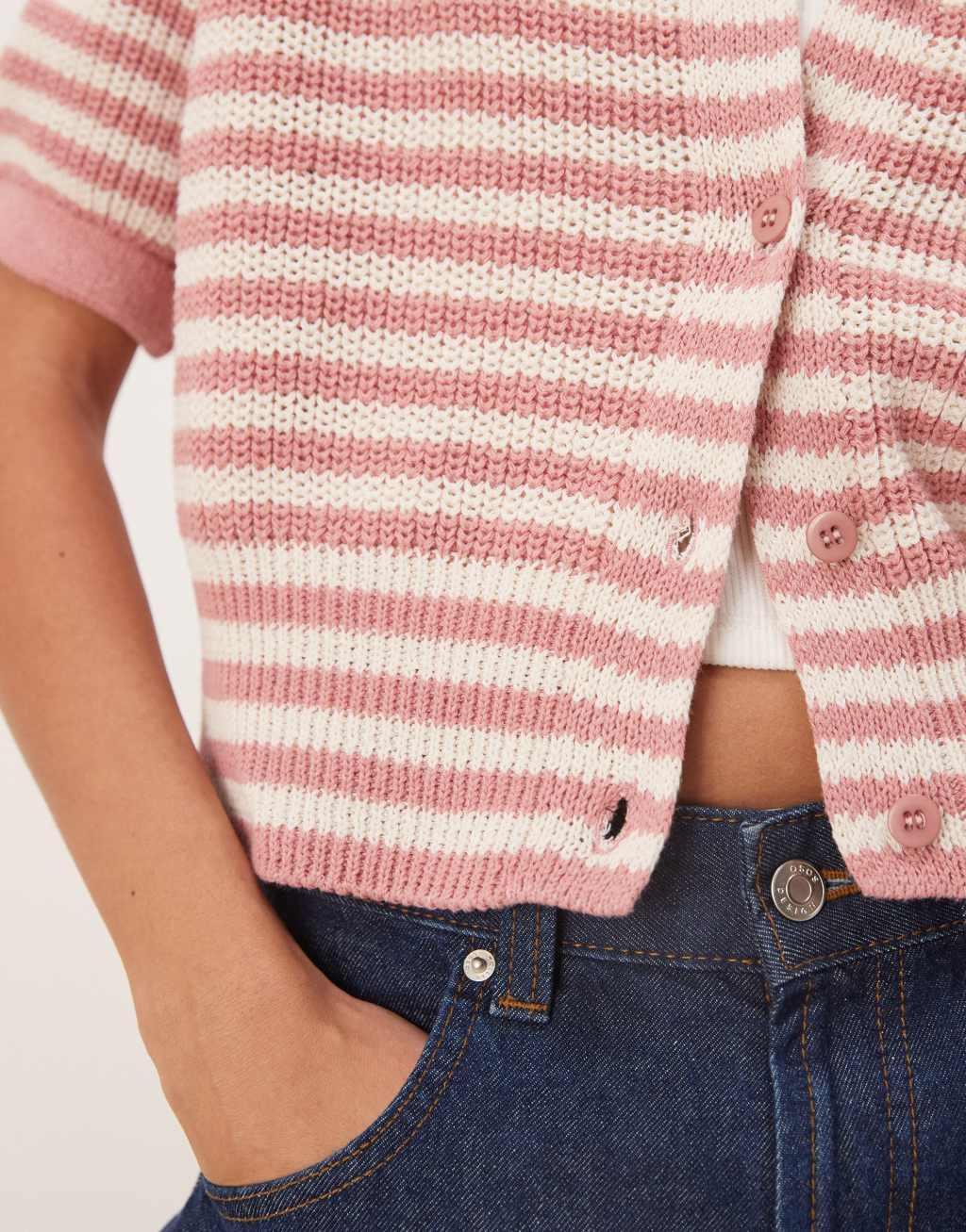 ASOS DESIGN knitted cardigan with raglan sleeve in dusty pink Product Image