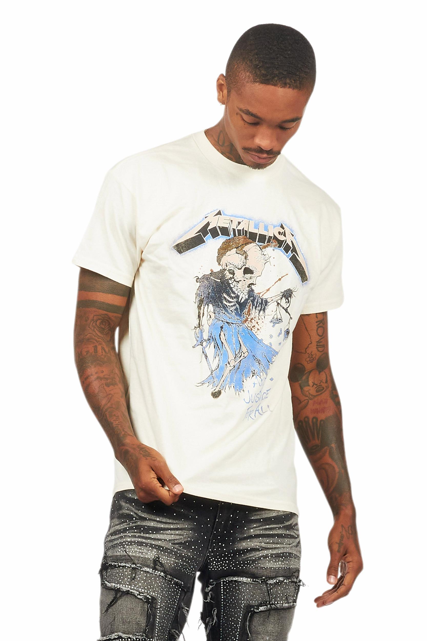 Metallica Justice Beige/Blue Graphic T-Shirt Male Product Image
