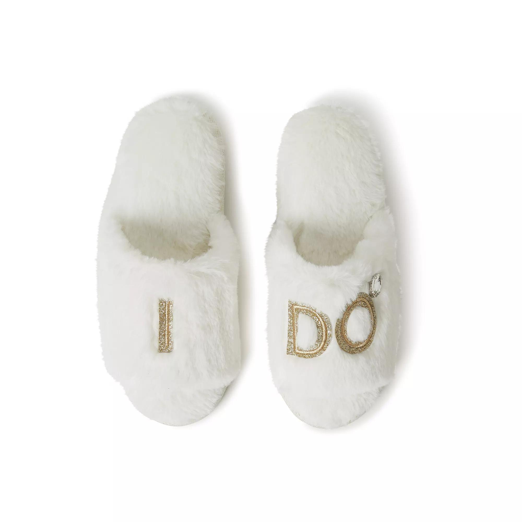 Dearfoams "I Do" Faux-Fur Bridal Women's Slide Slippers, Size: Small, I Do Blue Product Image