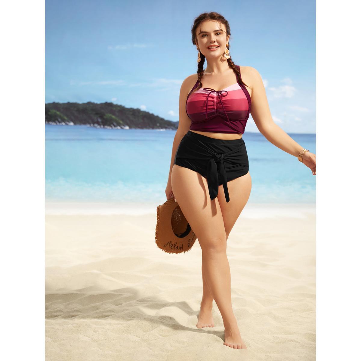 Plus Size High Rise Tie Knot Gathered Swim Bottom Women's Swimwear Black Beach Tie knot High stretch Skinny High Rise Curve Swim Bottoms BloomChic 22-24/3X Product Image