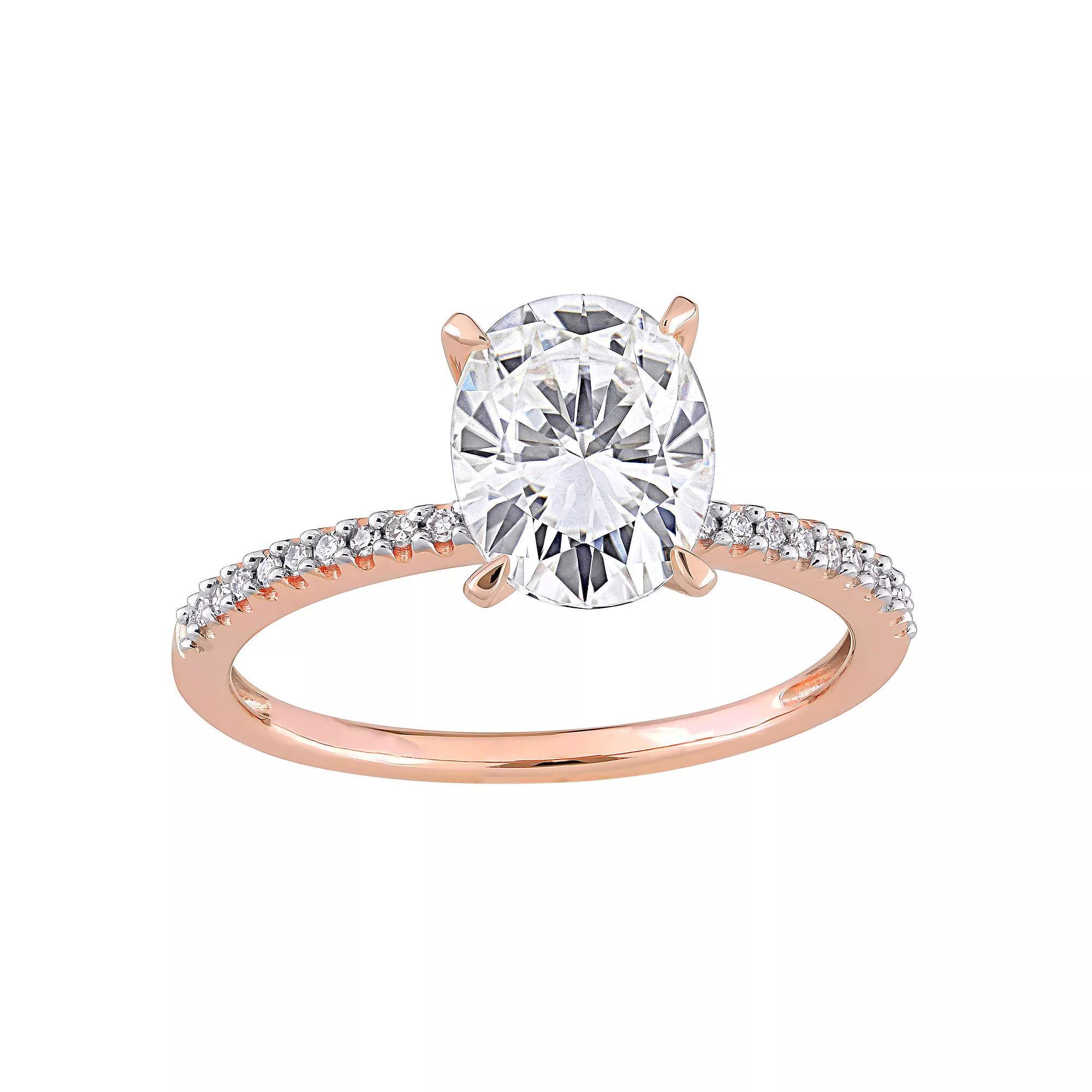 Stella Grace 14k Rose Gold 2 Carat T.W. Lab-Created Moissanite & 1/10 Carat T.W. Diamond Engagement Ring, Women's, Size: 4.50 Product Image