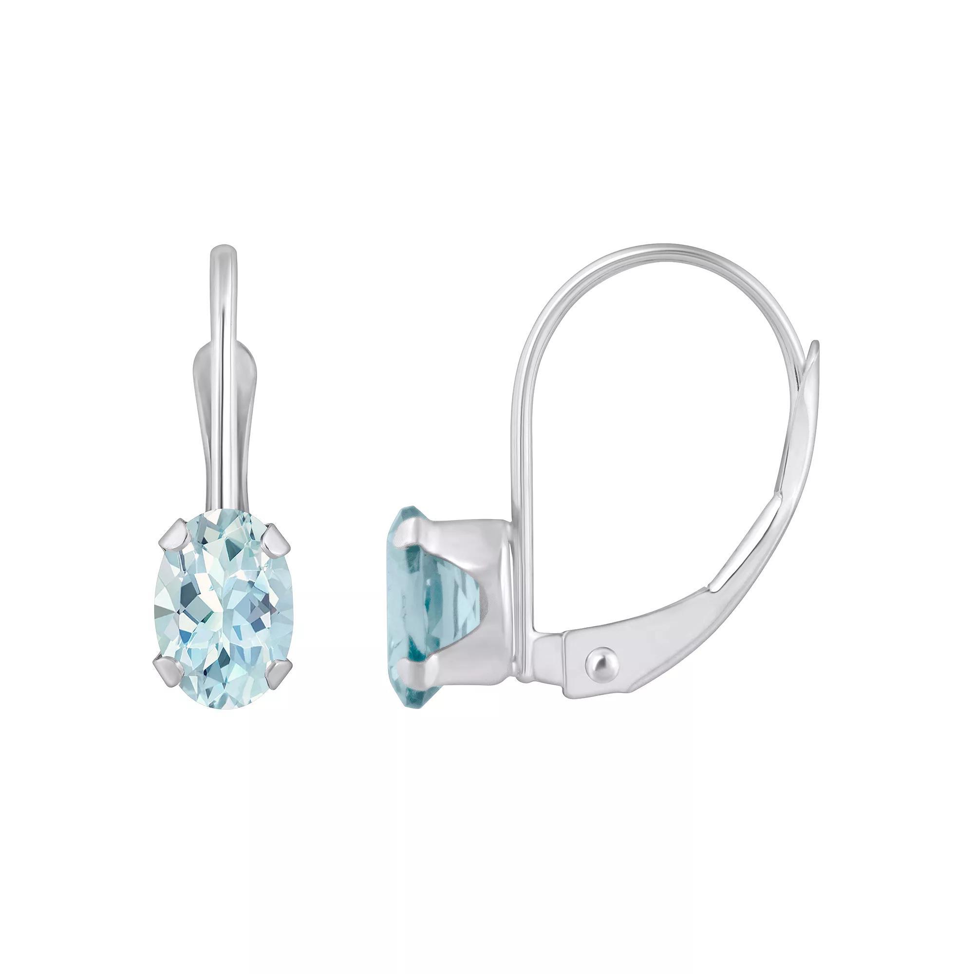 Celebration Gems 10k Gold Oval Aquamarine Leverback Earrings, Women's, 10k Whgold Product Image